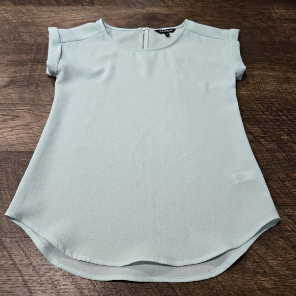 Express Pastel Blue Blouse Cap Sleeve Top Zipper Flowy Casual Work Office XS - Picture 1 of 8